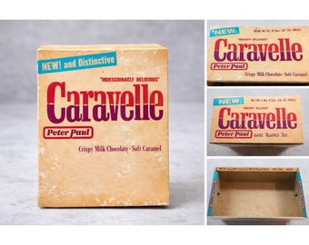 Scatola espositiva per caramelle vintage Peter Paul Caravelle anni '60, doppia barretta da 10 centesimi, vuota.
