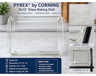 Pyrex 232 Klarglas Rechteckige Backform 2 Quart Bräter Pfanne 13x8x2 USA