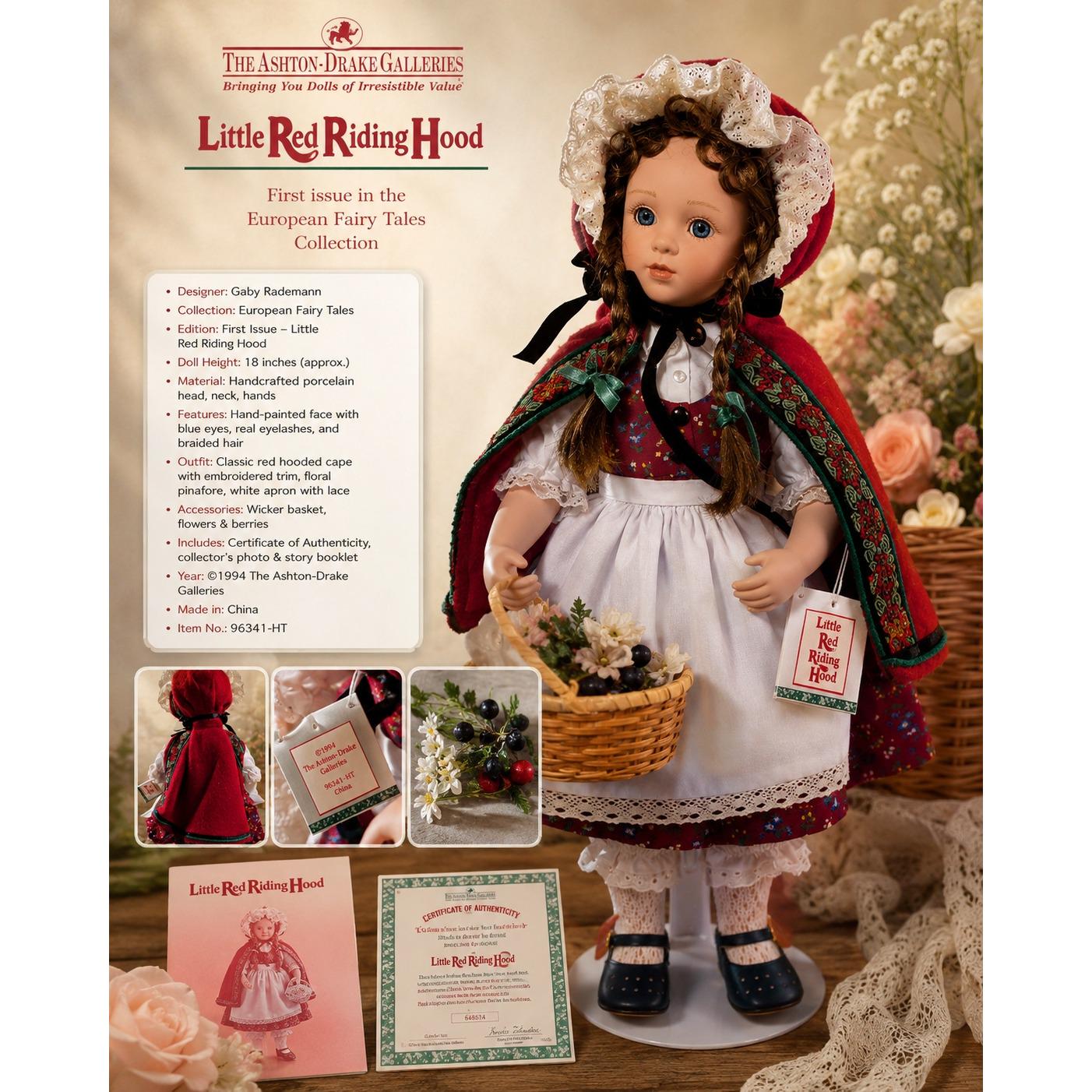 アンティークベビードール Ashton-drake Little Red Riding Hood Porcelain Doll 1994 Gaby