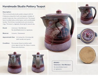 Studio Pottery kan met deksel van paarsblauw geglazuurd handgemaakt steengoed