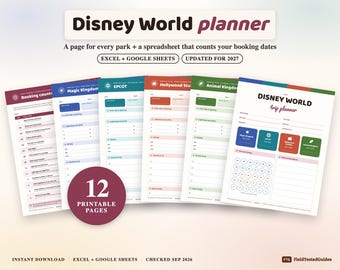 Disney World Planner Spreadsheet, WDW Vacation Planner 2027, Booking Date Countdown, Park Day Itinerary + Printables, Excel Google Sheets