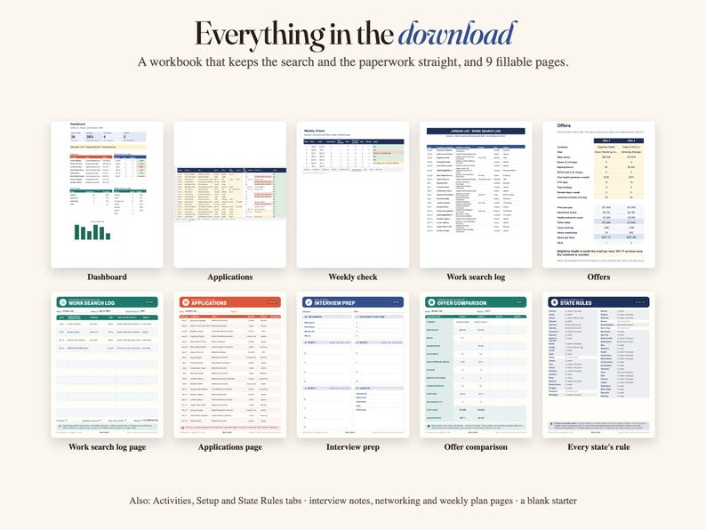 Job Application Tracker Spreadsheet, Unemployment Work Search Log ...