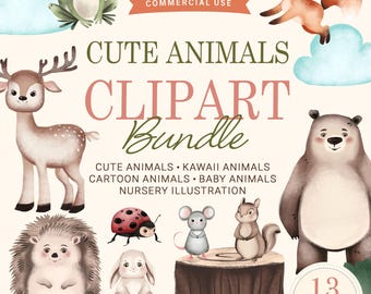 Woodland Story Clipart,Cute Woodland PNG,Baby Animal Clipart,Woodland Nursery,Boho Forest Animals,Cottage PNG Illustrations for Kids