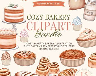 Neutral Baking Clipart,Cozy Kitchen Bakes Watercolor Clipart Set,Watercolor Coffee Clipart Bundle PNG,Vintage Baking Clipart Bundle,Pastel.