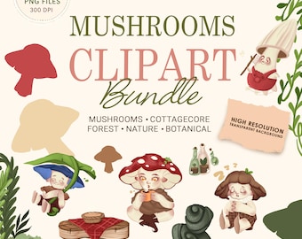 Little Mushrooms, Mushroom Clipart,Fungi Clip Art & Magical Nature Illustrations, Woodland Mushroom PNG Cute magic