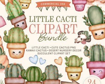 Cute Potted Cactus Clipart, watercolor Cactus Clipart, Plant Clipart, Houseplants Clipart, Potted Desert Plants, Succulent, Cactus Stickers