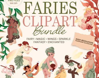 Fairy Playtime, fairy clipart png, Magical Nature Illustrations, Fairyland Clipart Set,Cute Pastel Fairies, Enchanted Forest, Fairytale