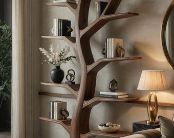 Sculptural Tree of Life Bookshelf, Handcrafted Solid Wood Branch Bookcase
