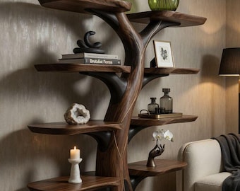 Tree Bookshelf Wooden Display Shelf | Organic Modern Decor | Rustic Luxury Statement Piece