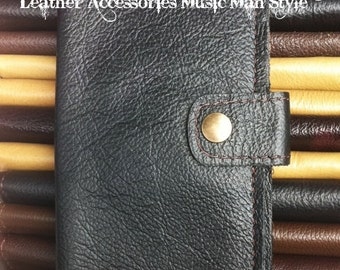 iPhone 4 portemonnee-hoesje en Billfold echt rundleer zwart en bruin knoopriem handgemaakt door BangkokCrossroad Shop
