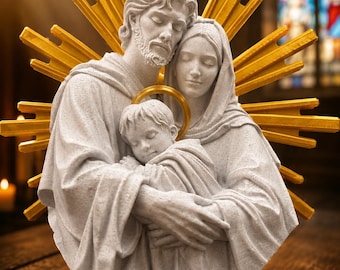 Holy Family Sculpture | 3D Printed Catholic Home Decor, Religious Wall Art