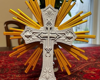 Ornate Catholic Cross with Sunburst Glory – 10 Inch Sacred Decor Altar Piece