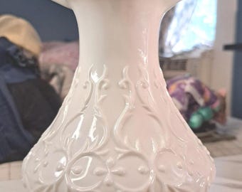 Vintage Fenton Silver Crest Spanish Lace Milk Glass 8" Flower Vase
