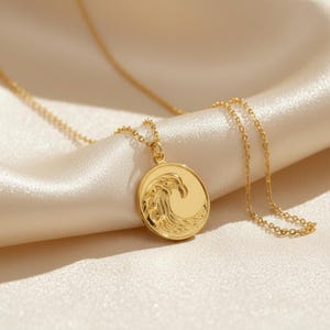 Thalassa 18K Gold PVD Necklace | Waterproof Stainless Steel Ocean Wave Medallion Pendant