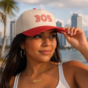 Gorra Miami 305 Beige Roja Snapback / Gorra con Código de Área 305 / Gorra de Papá Miami / Regalo de Ropa Urbana de Florida
