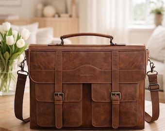 Mens Leather Messenger Bag 17 Inch Laptop Briefcase Vintage Satchel Shoulder Computer Bag
