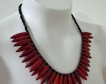 Red Statement Bib Necklace, Chunky Beaded Collar Necklace, Bold Modern Jewelry, Coral Red Fashion Necklace, Gift for Her