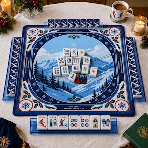 Winter Après Ski Mahjong Set | Alpine Ski Resort Mahjong Mat, 160pc Acrylic American Mahjong Tiles | Complete Winter Game Set