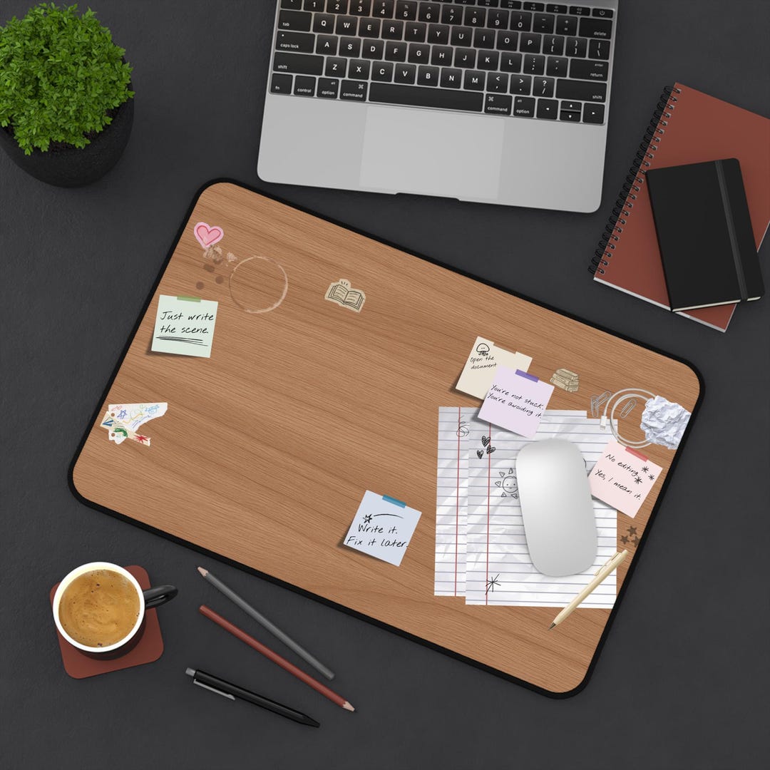 Writer's Desk Top Desk Mat | Coffee Ring, Post-it Notes, Doodles - Etsy