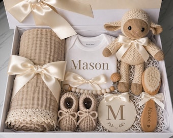 luxury personalized baby gift box neutral newborn gift set organic cotton baby shower gift keepsake box