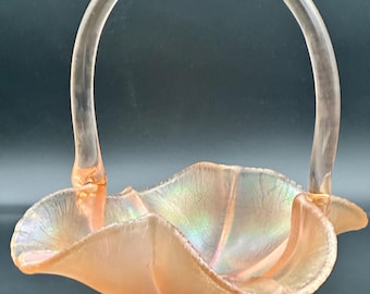 Fenton Velva Rose Iridescent Basket – 75th Anniversary Mark, Ruffled Rim Applied Handle