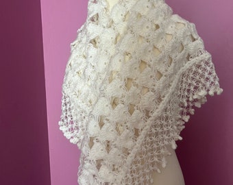 White Handmade, Bridal White shawl, wedding bolero, bridal cape, bridal wrap, bridal shrug, wedding shawl, White wedding shawl scarf