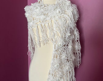 White Handmade, Bridal shawl, wedding bolero, bridal cape, bridal wrap, bridal shrug, wedding shawl, wedding shawl scarf
