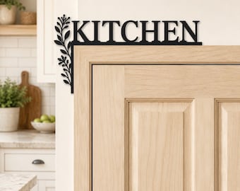 Metal Kitchen Sign, Black Kitchen Door Topper, Modern Farmhouse Wall Decor, Botanical Leaf Kitchen