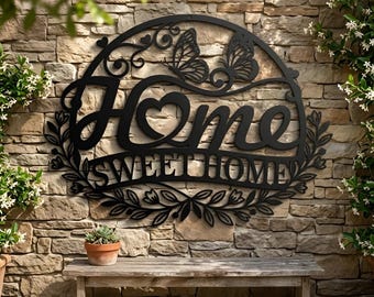 Home Sweet Home Wall Decor, Rustic Metal Wreath Sign, Housewarming Gift for New Home