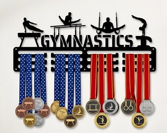 Gymnastics Medal Display Rack, Black Metal Wall Art Award Holder For Team, Coach Gift Or Sports Room