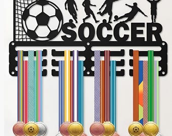 Soccer Medal Hanger, Black Metal Sports Medal Display Rack, Soccer Wall Decor For Athlete Room Or Trophy Wall