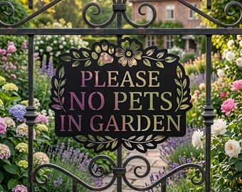 Please No Pets metalen bord, tuinmuurdecoratie met botanische lijst voor thuis, park of privétuin