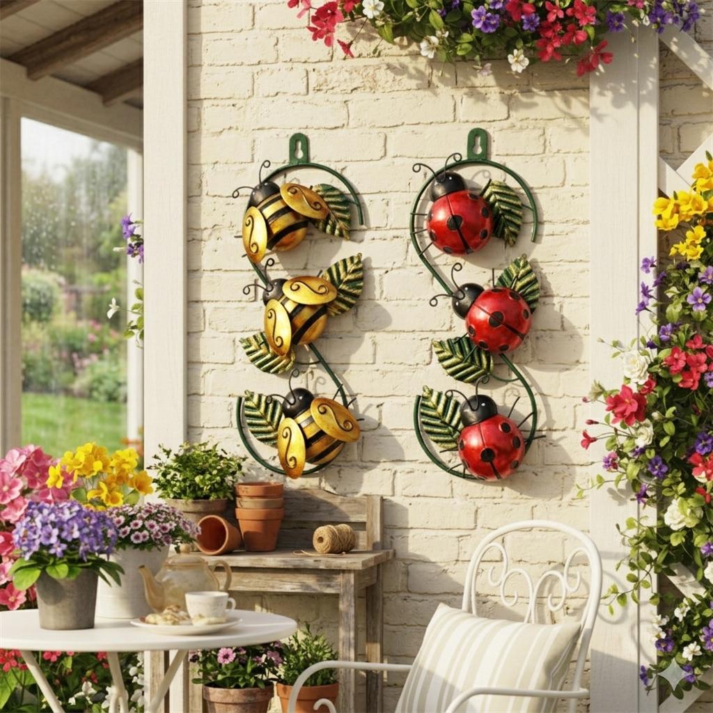 Metal Bee Wall Art Decor, Insect Wall Art Sculpture, S-shaped Vine Wall Hanging, Outdoor Patio Balcony Ornament, Housewarming Gift