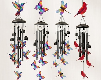 Hängendes Kolibri-Windspiel aus Metall, Gedenkgeschenk, Dekoration für drinnen und draußen, wasserfeste Gartendekoration für Terrasse, Veranda und Garten