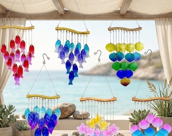 Acchiappasole in vetro colorato, acchiappasole costiero in vetro dipinto a mano, campanelli a vento da appendere per decorazioni per la casa, giardino, patio, veranda