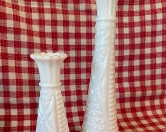 Vintage Anchor Hocking Stars and Bars milk glass bud vases