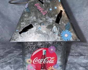 Coca-Cola galvanized metal punched tin lantern/tea light holder