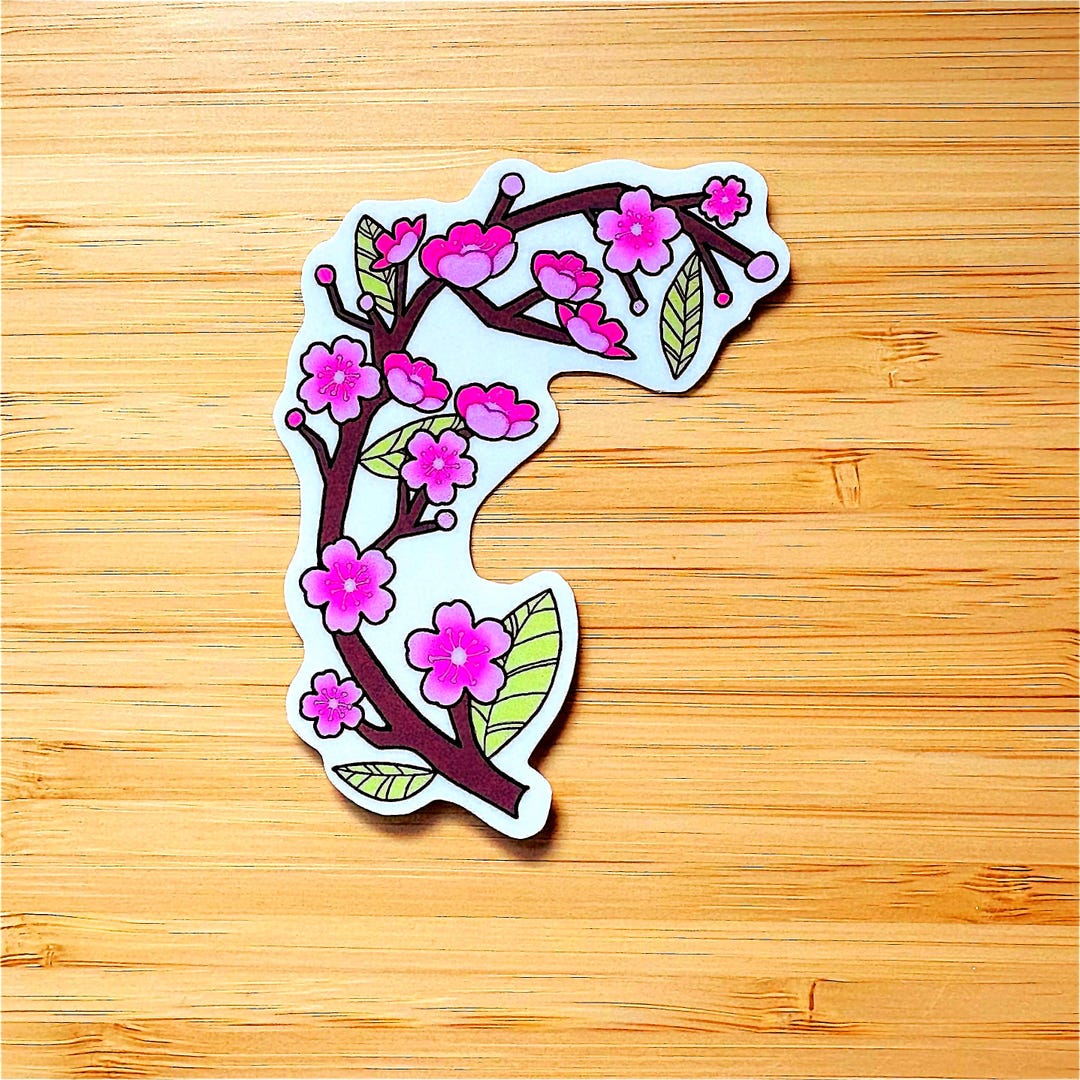 Cherry Blossom Vinyl Sticker | Aesthetic Pink Lofi Decal | for Laptop ...
