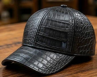 Handgemaakte zwarte baseballpet van krokodillenleer, luxe streetwear-pet, verstelbaar