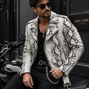 Men’s Python Leather Jacket / Exotic Snake Skin Coat / Luxury Outerwear oversized