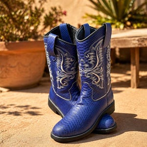 Royal Blue Python Leather Cowboy Boot | Mens Western Shoes