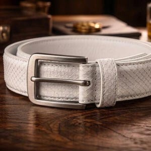 Handmade Python Print Leather Belts | Western Style Silver Buckle