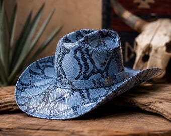 Leren cowboyhoed met pythonpatroon voor heren Handgemaakte westernhoed Exotische textuur
