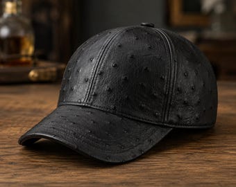 Real Ostrich Baseball Cap Full Quill With Adjustable Closure Strap ,Lederkappe herren