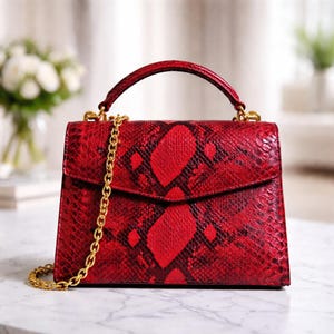 Elegante Python Leder Handtasche - Luxus Kettenriemen Geldbörse, Leder Tragetasche Schlangenleder