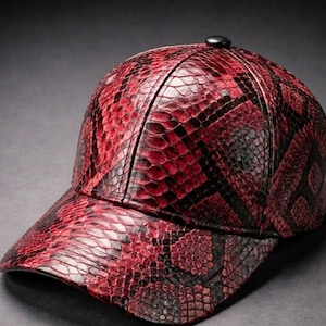 パイソンスネークスキンレザーベースボールキャップ、ハンドメイドファッションキャップ