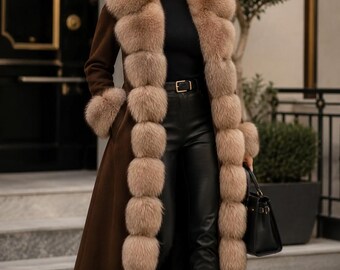 Luxury Women’s Leather Coat with Genuine Faux Fur Trim – Long  Overcoat, Stylish Outwear