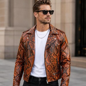 Men’s Python Leather Jacket / Exotic Snake Skin Coat / Luxury Streetwear