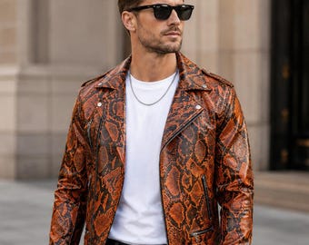 Leren pythonjack heren / jas met exotische slangenleer / luxe streetwear