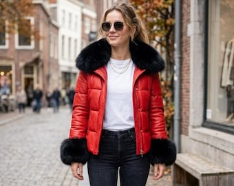 Gewatteerd jack van imitatiebont voor dames, leren jacks, leren bikerjacks S-3XL